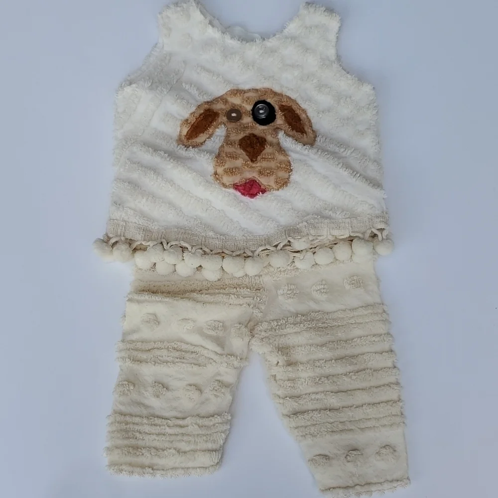 Handmade Chenille 2pc set Baby size 1 dog face nwot